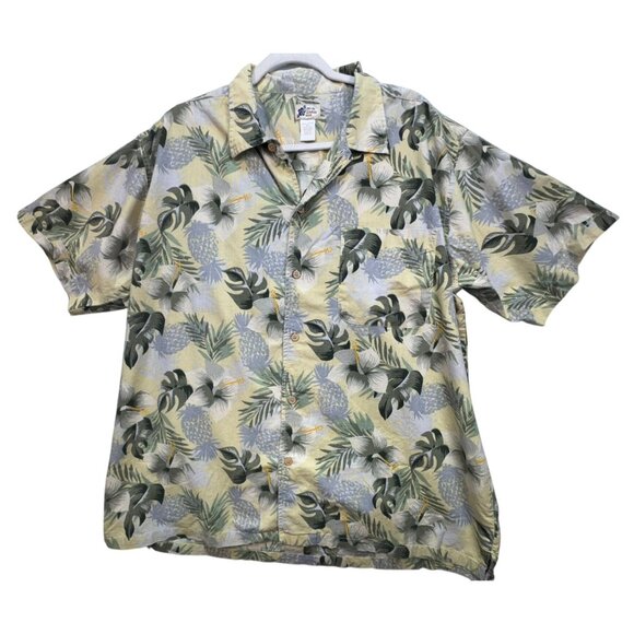 Cherokee Waikiki Hawaiian Button-Up Shirt Size XL Green Short Sleeve Tropical - Picture 1 of 13